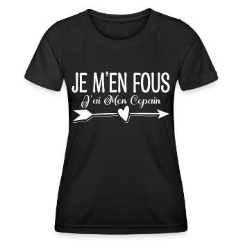 Je m'en fous j'ai mon copain. Cadeau copain copine - T-shirt sport Femme - noir - Devant - AI Model Female 172 light (172cm)