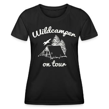 Wildcamper On Tour Shirt Forest Camping Leisure - Women's Functional T-Shirt - black - Front - AI Model Female 172 light (172cm)