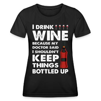 I drink Wine lustiger Spruch - Frauen Funktions-T-Shirt - Schwarz - Vorne - AI Model Female 172 light (172cm)