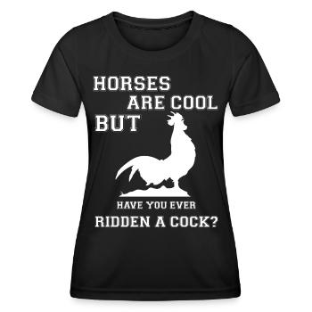 Les chevaux sont cool, mais avez-vous déjà monté un coq ? - T-shirt sport Femme - noir - Devant - AI Model Female 172 light (172cm)