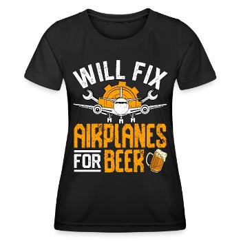 Will fix Airplanes for beer - Women's Functional T-Shirt - black - Front - AI Model Female 172 light (172cm)