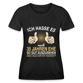 35 Hochzeitstag Leinenhochzeit Geschenk - Frauen Funktions-T-Shirt - Schwarz - Vorne - AI Model Female 172 light (172cm)
