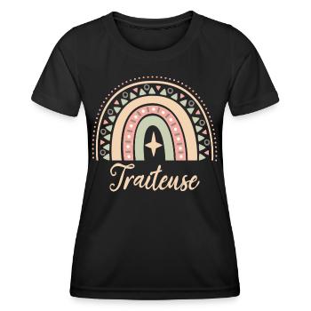 Cadeau Traiteuse. Boho Rainbow traiteuse. - T-shirt sport Femme - noir - Devant - AI Model Female 172 light (172cm)