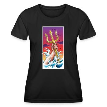 Poséidon Dieu de la mer sous l’eau avec Trident à la main - T-shirt sport Femme - noir - Devant - AI Model Female 172 light (172cm)