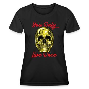 Totenkopf Du lebst nur einmal YOLO Gold - Frauen Funktions-T-Shirt - Schwarz - Vorne - AI Model Female 172 light (172cm)