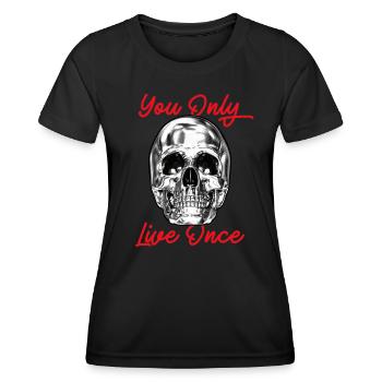 Totenkopf lebst du nur einmal YOLO Chrome - Frauen Funktions-T-Shirt - Schwarz - Vorne - AI Model Female 172 light (172cm)