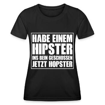 Habe einem Hipster ins Bein geschossen jetzt hopst - Frauen Funktions-T-Shirt - Schwarz - Vorne - AI Model Female 172 light (172cm)