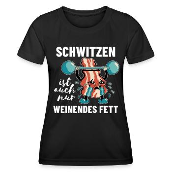 Lustiges Fitness Spruch Schwitzen weinendes Fett - Frauen Funktions-T-Shirt - Schwarz - Vorne - AI Model Female 172 light (172cm)