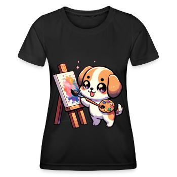 Hund Malerei Künstlerischer Welpe Strampler Design - Frauen Funktions-T-Shirt - Schwarz - Vorne - AI Model Female 172 light (172cm)
