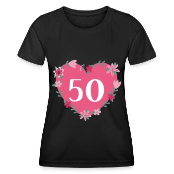 50. Geburtstag Zahl Herz Blumenranke - Frauen Funktions-T-Shirt - Schwarz - Vorne - AI Model Female 172 light (172cm)