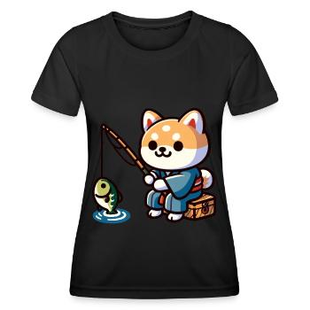 Hund Angeln Hund Angler Kinderzimmer Dekor - Frauen Funktions-T-Shirt - Schwarz - Vorne - AI Model Female 172 light (172cm)