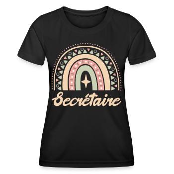 Cadeau Secrétaire. Boho Rainbow secrétaire. - T-shirt sport Femme - noir - Devant - AI Model Female 172 light (172cm)