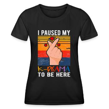 C’est drôle que j’ai mis en pause mon K-drama pour être ici K-pop Idols - T-shirt sport Femme - noir - Devant - AI Model Female 172 light (172cm)