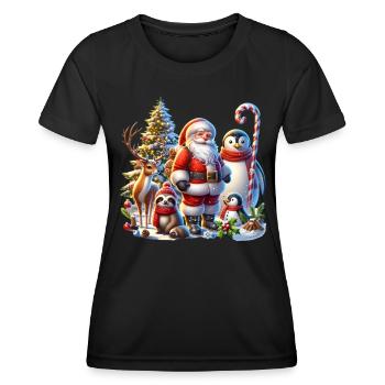Pingouin, Paresseux, Père Noël, Arbre de Noël, Renne - T-shirt sport Femme - noir - Devant - AI Model Female 172 light (172cm)