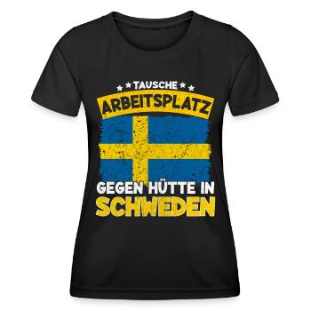 Tausche Arbeitsplatz Gegen Hütte in Schweden - Frauen Funktions-T-Shirt - Schwarz - Vorne - AI Model Female 172 light (172cm)