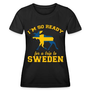 Schweden Spruch Sehnsucht Elch Flagge - Frauen Funktions-T-Shirt - Schwarz - Vorne - AI Model Female 172 light (172cm)
