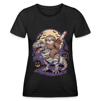 Sloth rides a dinosaur on Halloween - Women's Functional T-Shirt - black - Front - AI Model Female 172 light (172cm)