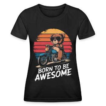 Teddy bear with sunglasses rides motorcycle vintage - Women's Functional T-Shirt - black - Front - AI Model Female 172 light (172cm)