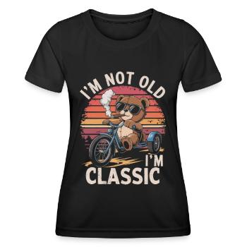 Teddy bear with sunglasses on tricycle with cigar - Women's Functional T-Shirt - black - Front - AI Model Female 172 light (172cm)