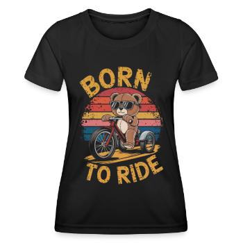 Teddy bear with sunglasses on tricycle vintage - Women's Functional T-Shirt - black - Front - AI Model Female 172 light (172cm)
