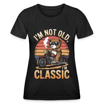 Teddy bear with sunglasses riding motorcycle vintage - Women's Functional T-Shirt - black - Front - AI Model Female 172 light (172cm)