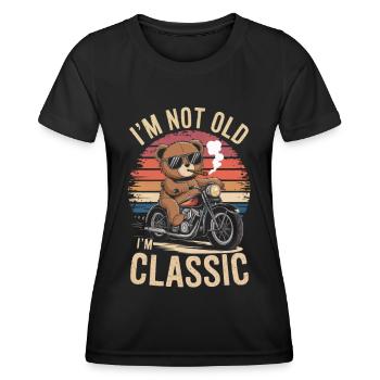 Teddy bear with sunglasses riding motorcycle vintage - Women's Functional T-Shirt - black - Front - AI Model Female 172 light (172cm)