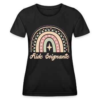 Cadeau Aide Soignante. Boho Rainbow aide soignante - T-shirt sport Femme - noir - Devant - AI Model Female 172 light (172cm)