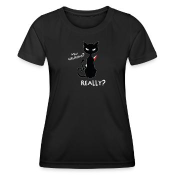 Neue Freundin? - Lustiges Katzen Shirt Design - Frauen Funktions-T-Shirt - Schwarz - Vorne - AI Model Female 172 light (172cm)
