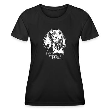 Dackel loved by a Doxie Hunde Spruch Wilsigns - Frauen Funktions-T-Shirt - Schwarz - Vorne - AI Model Female 172 light (172cm)