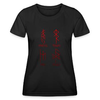 Vikings, Names of Gods in Blood - Women's Functional T-Shirt - black - Front - AI Model Female 172 light (172cm)