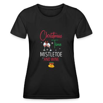 Christmas Time Mistletoe And Wine Retro Wine Lover - Women's Functional T-Shirt - black - Front - AI Model Female 172 light (172cm)