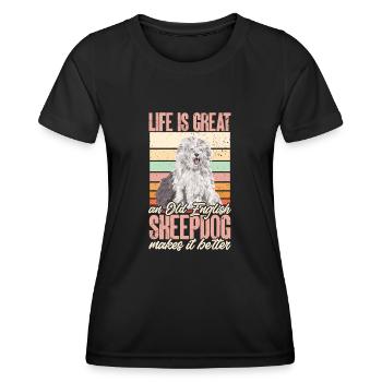 Old English Sheepdog Sheepie Bobtail - Frauen Funktions-T-Shirt - Schwarz - Vorne - AI Model Female 172 light (172cm)