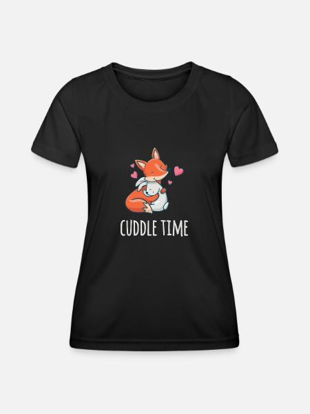 Cuddle time renard et lapin qui s’aiment - T-shirt sport Femme - noir