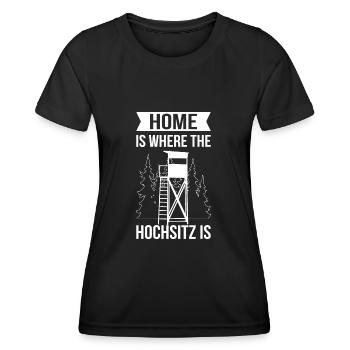 Jagd Jäger Jagen Hirsch Home is Hochsitz - Frauen Funktions-T-Shirt - Schwarz - Vorne - AI Model Female 172 light (172cm)