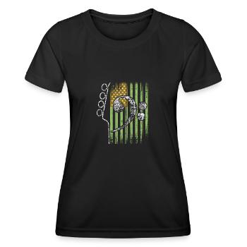Drapeau américain avec guitare et basse clef - T-shirt sport Femme - noir - Devant - AI Model Female 172 light (172cm)