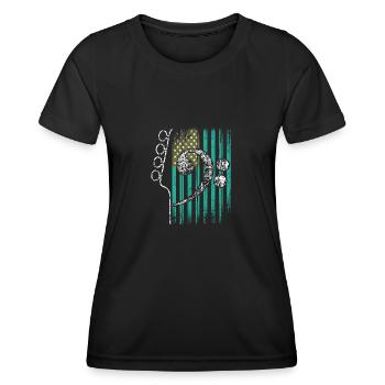 Drapeau américain avec guitare et basse clef - T-shirt sport Femme - noir - Devant - AI Model Female 172 light (172cm)