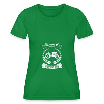 Sie denkt, mein Traktor ist sexy - Frauen Funktions-T-Shirt - Kelly Green - Vorne - AI Model Female 172 dark (172cm)