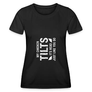 Mon poulet penche la tête comme toi - T-shirt sport Femme - noir - Devant - AI Model Female 172 light (172cm)