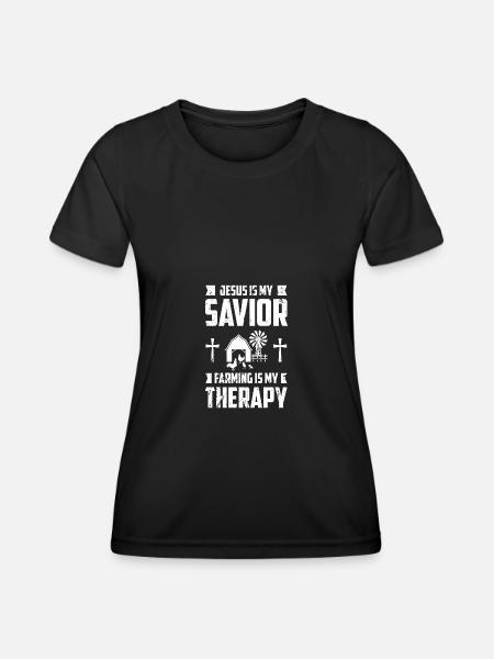 Jesus ist mein Retter Farmarbeit ist meine Therapi - Frauen Funktions-T-Shirt - Schwarz