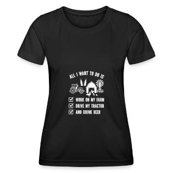 Alles, was ich will, ist auf meiner Farm arbeiten, - Frauen Funktions-T-Shirt - Schwarz - Vorne - AI Model Female 172 light (172cm)