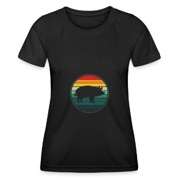 Retro Kreis Schwein - - Frauen Funktions-T-Shirt - Schwarz - Vorne - AI Model Female 172 light (172cm)