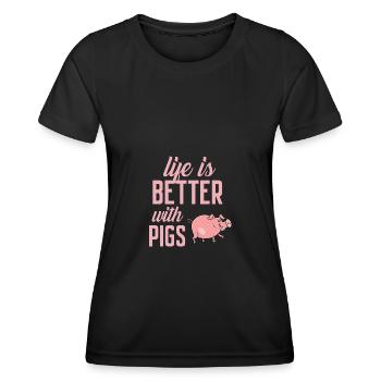 Das Leben ist besser mit Schweinen - - Frauen Funktions-T-Shirt - Schwarz - Vorne - AI Model Female 172 light (172cm)