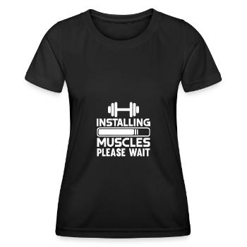 Installation von Muskeln Bitte warten - - Frauen Funktions-T-Shirt - Schwarz - Vorne - AI Model Female 172 light (172cm)