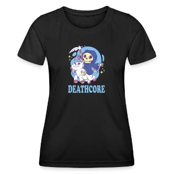 Lustig Deathcore Niedlicher Sensenmann Einhorn - Frauen Funktions-T-Shirt - Schwarz - Vorne - AI Model Female 172 light (172cm)