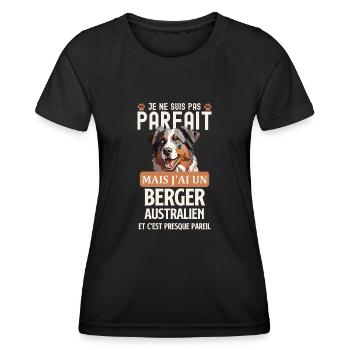 Berger australien chien doux - T-shirt sport Femme - noir - Devant - AI Model Female 172 light (172cm)
