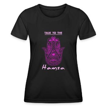 Yoga Hamsa Main Bouddhisme Hindou Symbole - T-shirt sport Femme - noir - Devant - AI Model Female 172 light (172cm)