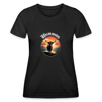 Bœuf écossais des Highlands Love My Highlands - T-shirt sport Femme - noir - Devant - AI Model Female 172 light (172cm)