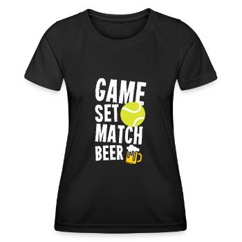 Tennis Sport Lover Game Set Match Bière Anniversaire - T-shirt sport Femme - noir - Devant - AI Model Female 172 light (172cm)