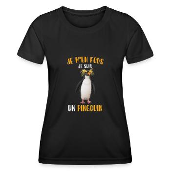 Es ist mir egal, ich bin ein Pinguin - Frauen Funktions-T-Shirt - Schwarz - Vorne - AI Model Female 172 light (172cm)