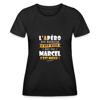 Marcel Apero T shirt Humour personnalisé marcel - T-shirt sport Femme - noir - Devant - AI Model Female 172 light (172cm)
